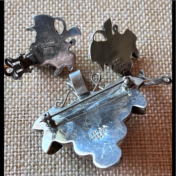 .925 sterling Taxco Mexico Solid Grapes Brooch & matching Earrings Vintage - Picture 2 of 12